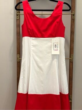 Girls Red and White Colorblock Party Dress